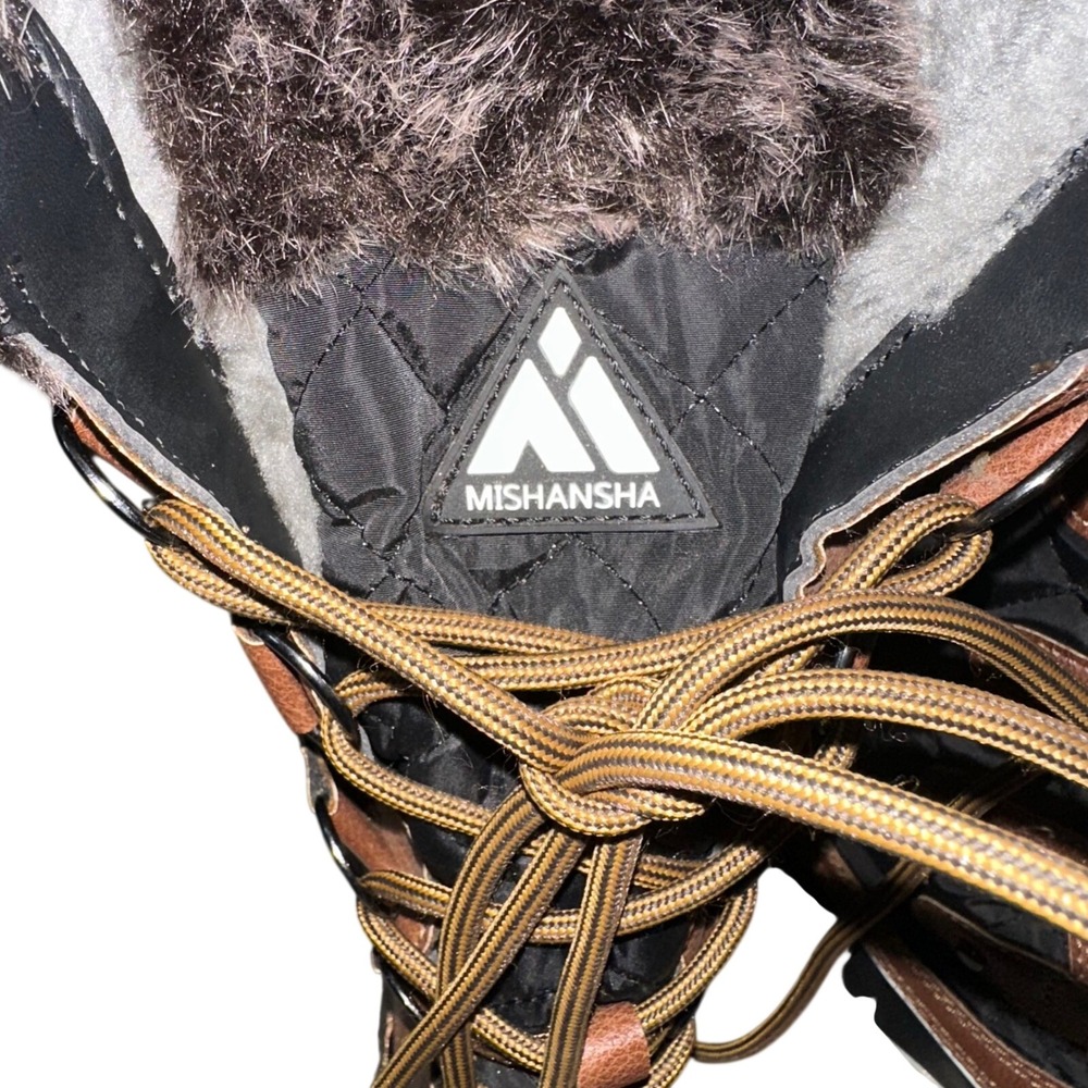 Mishansha Women Winter Snow Boots Fur Lined Lace Up Waterproof Black Tan Sz 6.5‎ - Picture 5 of 8
